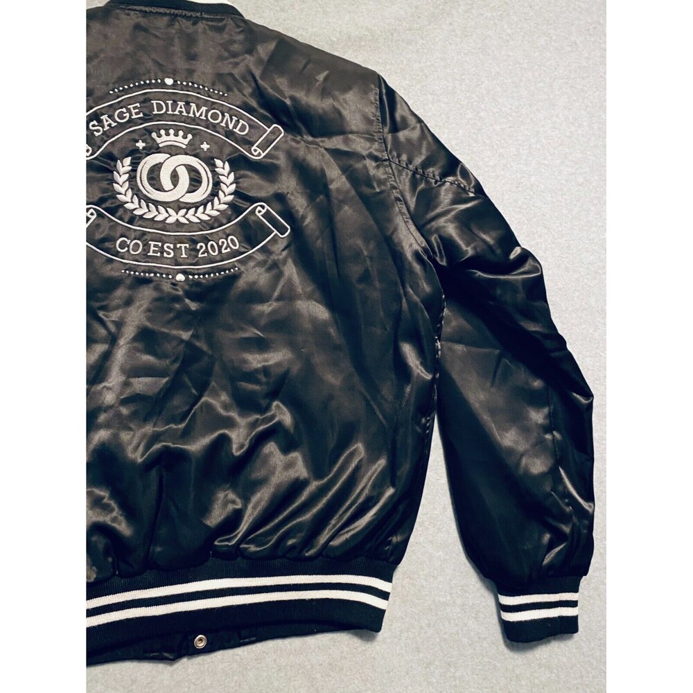 Sage Diamond Bomber Jacket Men's Medium Black Embroidered CO EST 2020 Streetwear - Picture 15 of 16